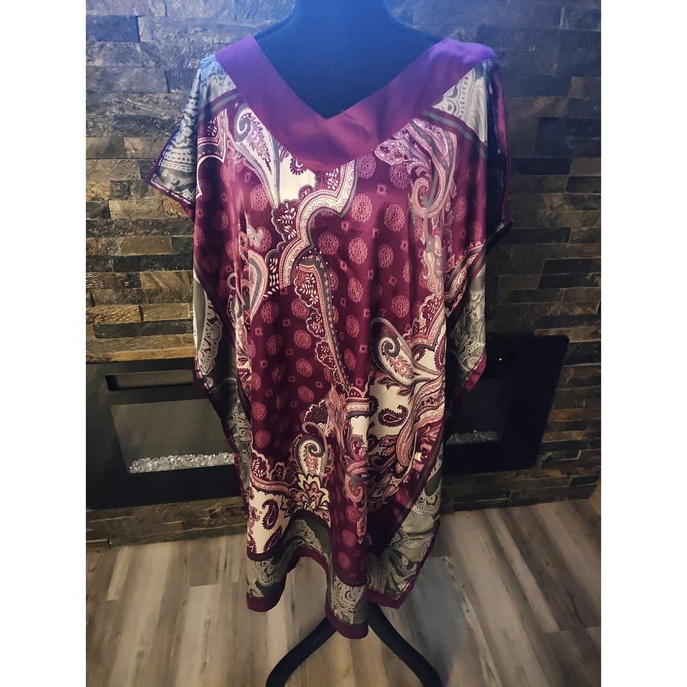 Relaxx Multi Colored Kaftan Top Size M Plum/Gray/Cream